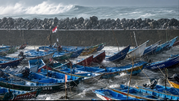 Gelombang 3,3 Meter Hantam Pesisir Cipatujah, Ratusan Perahu Nelayan Terombang-ambing